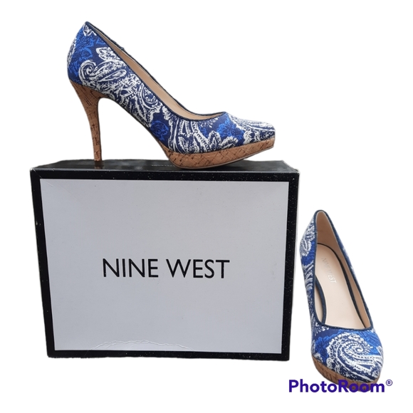 Nine West Shoes - Nine West Plateau Blue Paisley Cork Heels Womens 6